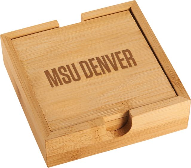 MSU Denver Bamboo Coaster Set MSU Denver Flat Engraved