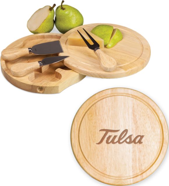 Tulsa 7.5 Inch Brie Circular Cutting Board Set Tulsa Wordmark Engraved - ONLINE ONLY