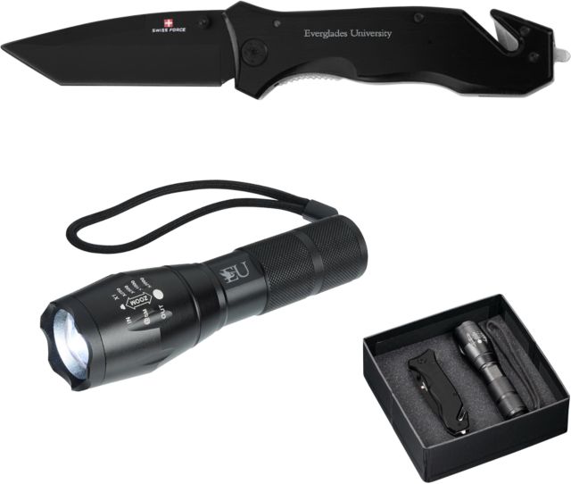 Everglades Univ Swiss Force Knife/Flashlight Set EU Logo Engraved - ONLINE ONLY