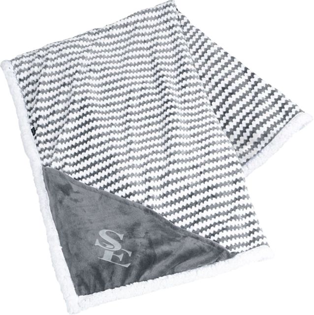 Southeastern Oklahoma State Field & Co Luxurious Chevron Striped Sherpa Blanket SE Symbol Engraved - ONLINE ONLY