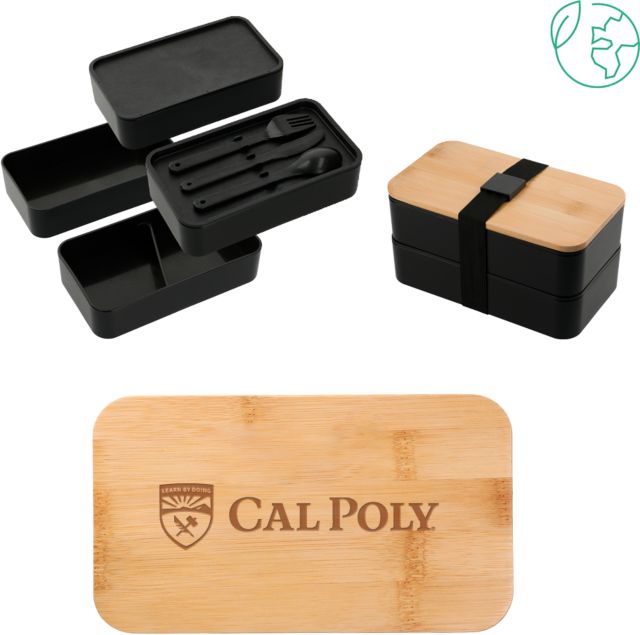 Cal Poly Stackable Bamboo Fiber Bento Box Flat Wordmark Engraved - ONLINE ONLY