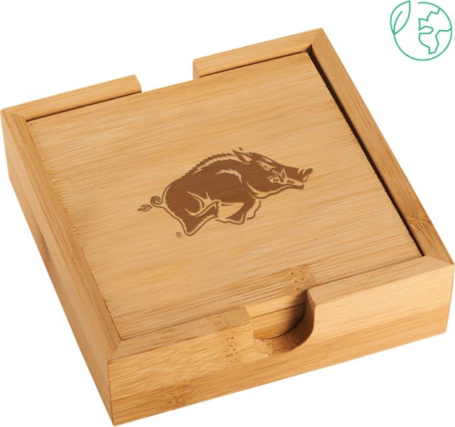 Arkansas Bamboo Coaster Set Arkansas Primary Athletic Mark Engraved