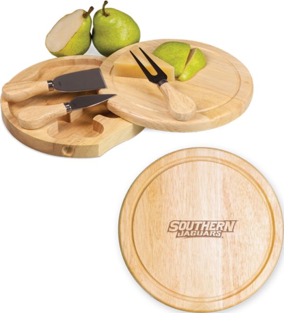 Southern University 7.5 Inch Brie Circular Cutting Board Set Souther University Wordmark Engraved - ONLINE ONLY