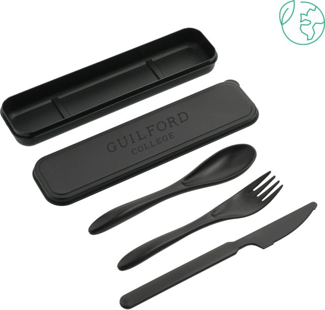 Guilford College Bamboo Fiber Cutlery Set Guilford College Wordmark - No Shadow Engraved - ONLINE ONLY
