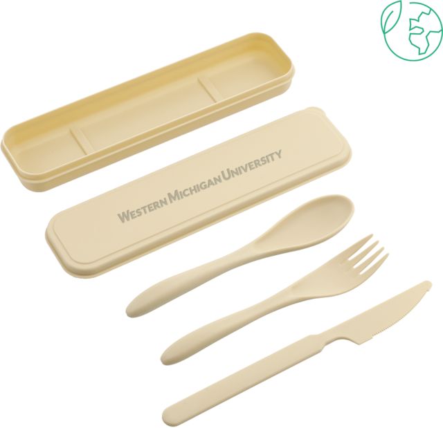 Western Michigan Bamboo Fiber Beige Cutlery Set Western Michigan University Engraved - ONLINE ONLY