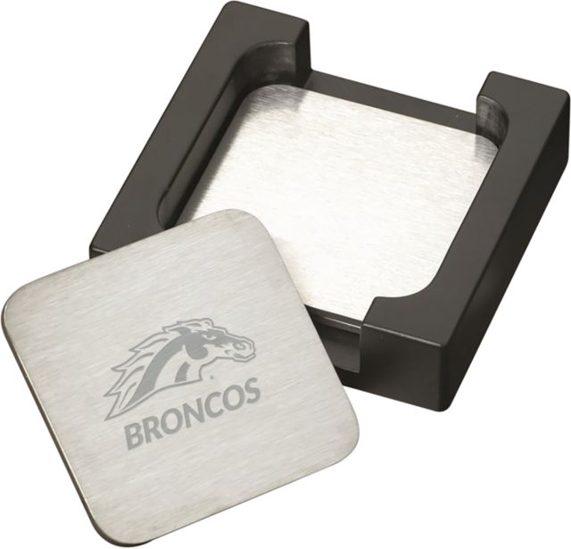 Western Michigan Stainless Coaster Set Broncos with Bronco Head Mascot Engraved - ONLINE ONLY