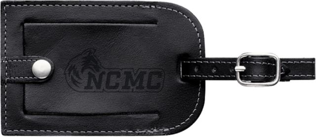 North Central Michigan Millennium Leather Luggage Tag NCMC with Mascot Reversed Engraved - ONLINE ONLY