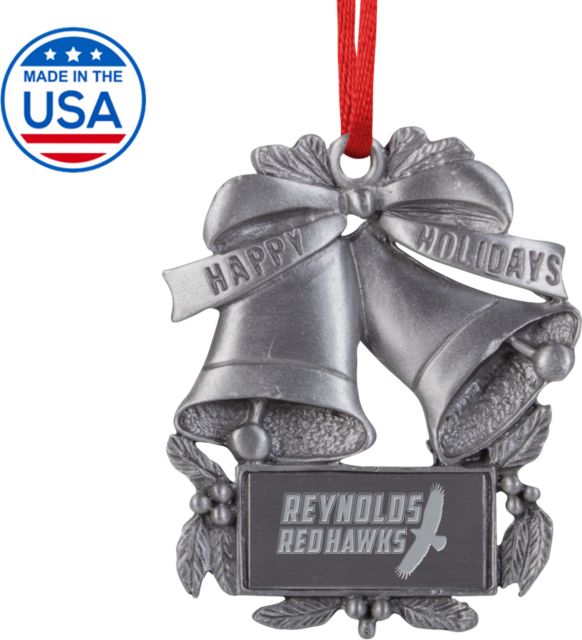 J. Sargeant Reynolds Holiday Bells Ornament Reynolds Red Hawks with Mascot Engraved - ONLINE ONLY