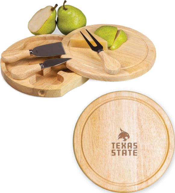 Texas State 7.5 Inch Brie Circular Cutting Board Set Texas State Logo Stacked Engraved - ONLINE ONLY