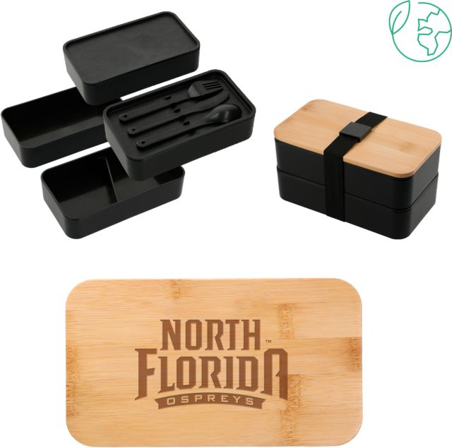 North Florida Stackable Bamboo Fiber Bento Box UNF Primary Mark Engraved - ONLINE ONLY
