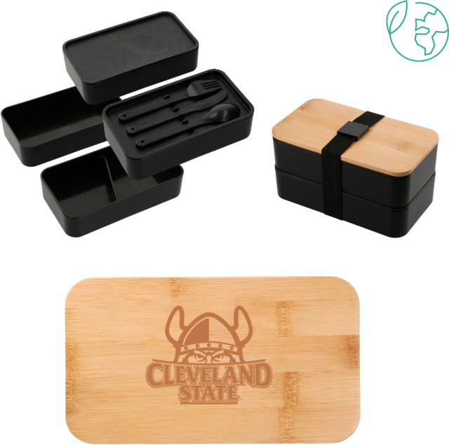 Cleveland State Stackable Bamboo Fiber Bento Box Primary Mark Engraved