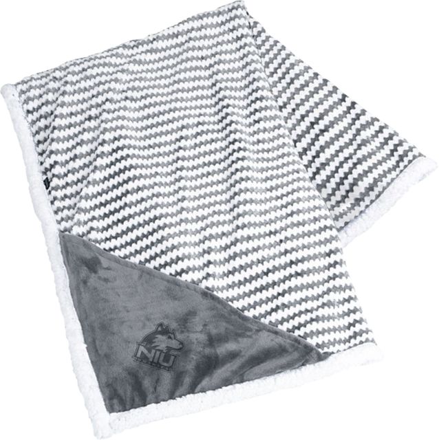 Northern Illinois Field and Co Luxurious Chevron Striped Sherpa Blanket Primary Mark Engraved - ONLINE ONLY