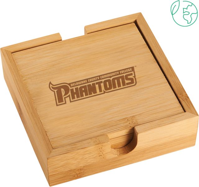 Delaware CC Bamboo Coaster Set Delaware County Community College Phantoms Wordmark  Engraved - ONLINE ONLY