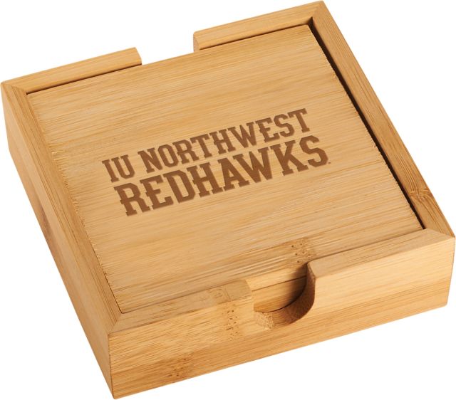 Top Personalized Engraved Indiana State Puzzle 4 Piece Bamboo Coaster Set with Case