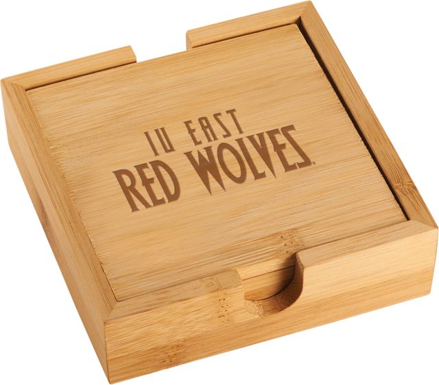 Indiana Bamboo Coaster Set Indiana University East Red Wolves Flat Engraved - ONLINE ONLY
