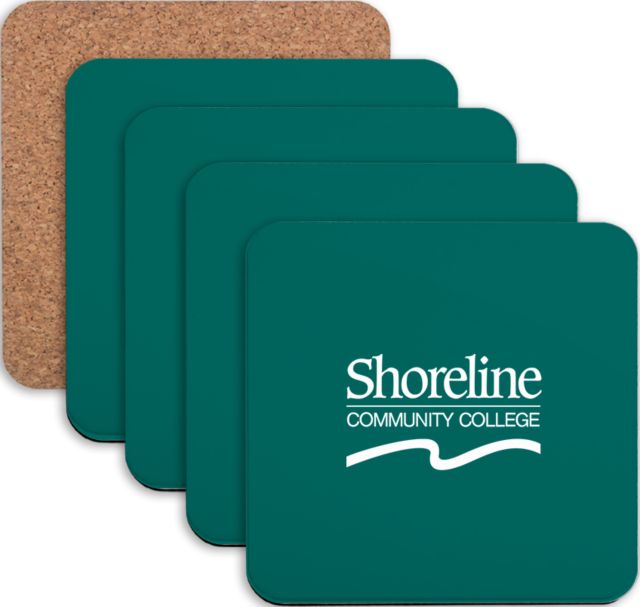 Shoreline Hardboard Coaster w/Cork Backing 4/set Shoreline Community College Primary Word mark - ONLINE ONLY