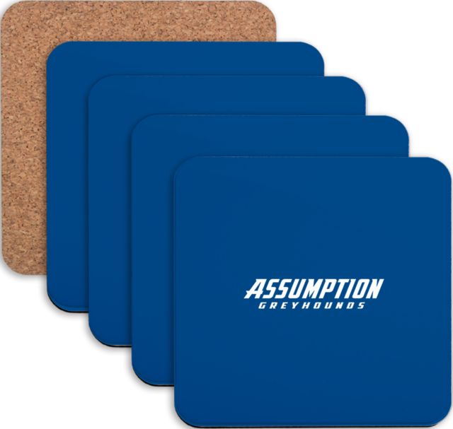 Assumption Hardboard Coaster w/Cork Backing 4/set Assumption University Greyhound Wordmark - ONLINE ONLY