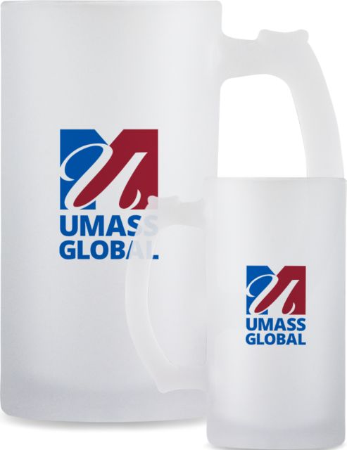 UMass Global Full Color Decorative Frosted Glass Mug 16oz  UMass Global Primary Logo Stacked - ONLINE ONLY