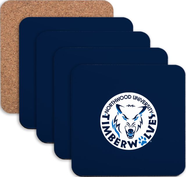 Northwood Hardboard Coaster w/Cork Backing 4/set Northwood University Timberwolves Circle with Mascot - ONLINE ONLY