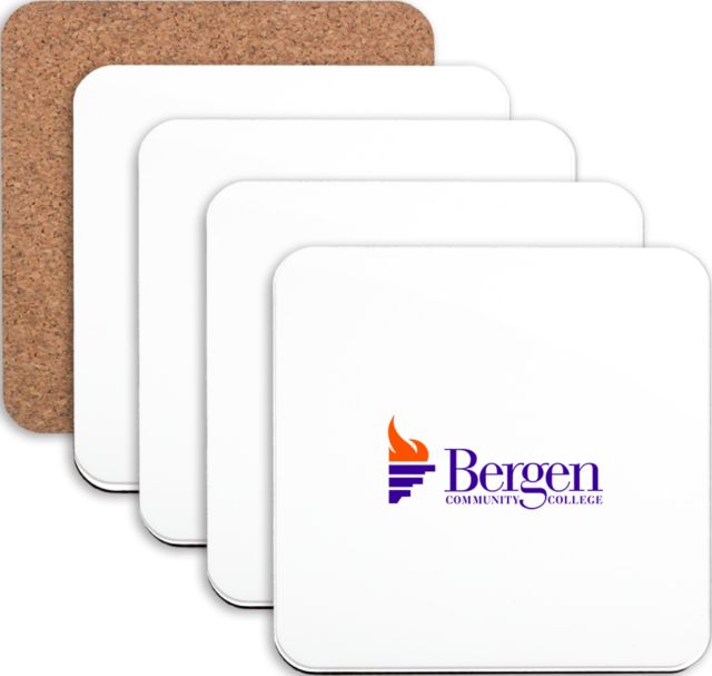Bergen CC Hardboard Coaster w/Cork Backing 4/set Bergen Community College Wordmark - ONLINE ONLY