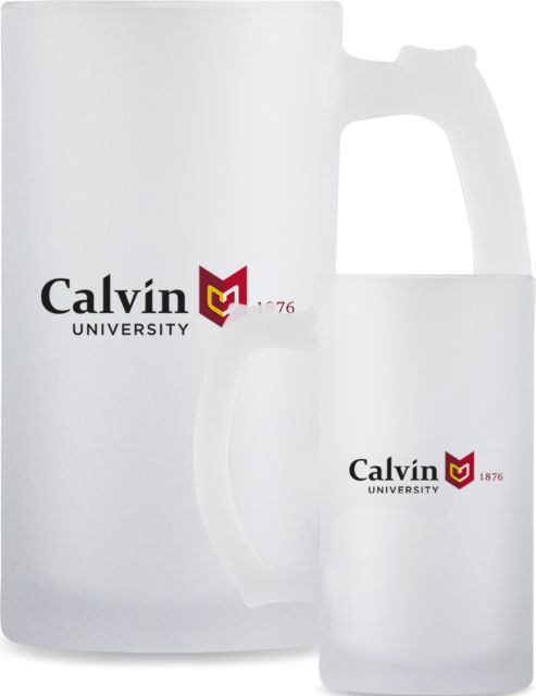 Calvin Univ Full Color Decorative Frosted Glass Mug 16oz University Logo 1876 Horizontal - ONLINE ONLY