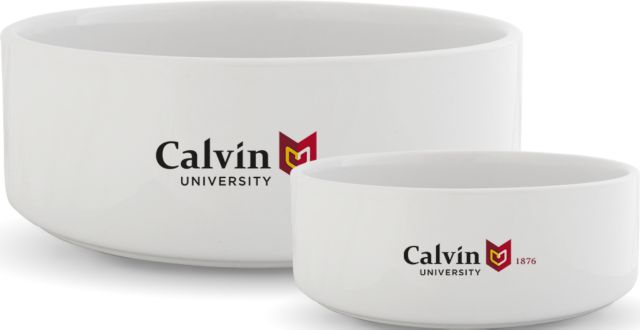 Calvin Univ Ceramic Dog Bowl University Logo 1876 Horizontal - ONLINE ONLY
