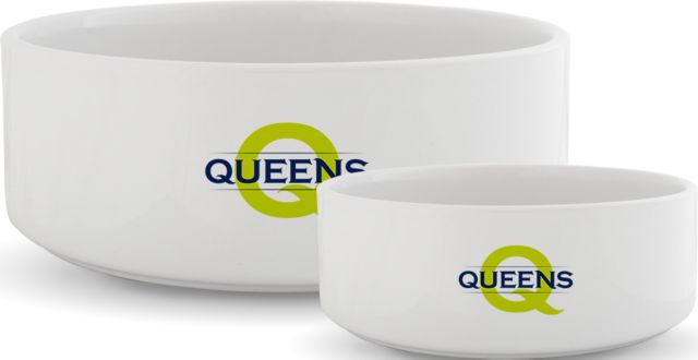 Queens U of Charlotte Ceramic Dog Bowl Queens Neon Q Wordmark - ONLINE ONLY