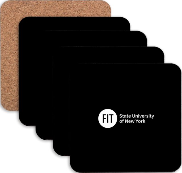 Fashion Institute Hardboard Coaster w/Cork Backing 4/set FIT State University of New York - Wordmark - ONLINE ONLY