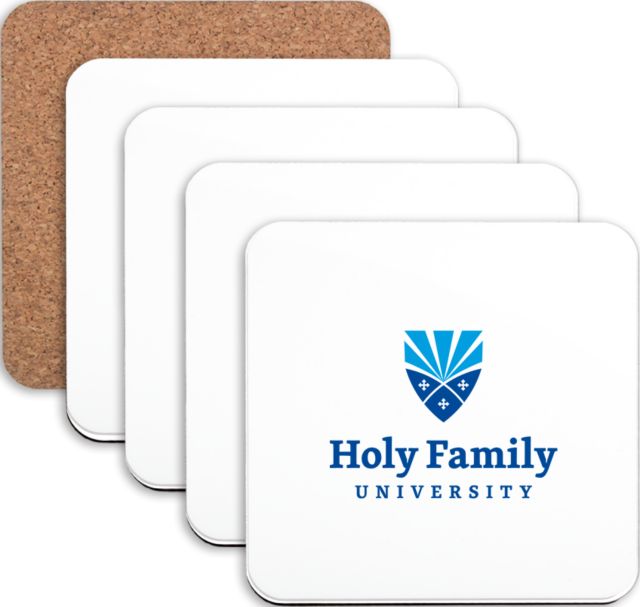 Holy Family Hardboard Coaster w/Cork Backing 4/set Holy Family Wordmark Stacked - ONLINE ONLY