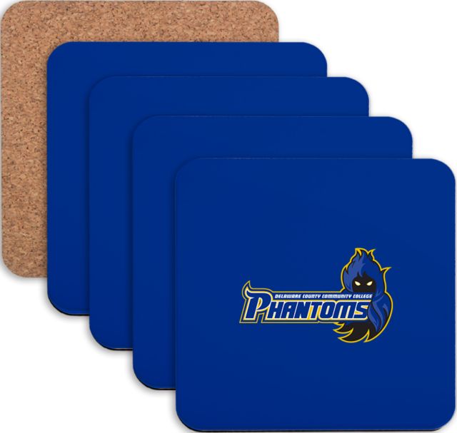 Delaware CC Hardboard Coaster w/Cork Backing 4/set Delaware County Community College Phantoms with Mascot - ONLINE ONLY