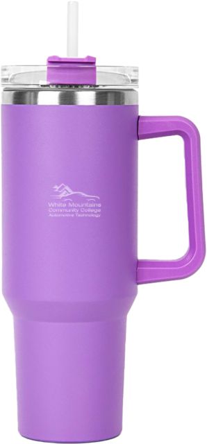 White Mountains Hippo Mug & Straw Lid with Twist Closure 40 oz Mountains Community College Automotive Technology Engraved - ONLINE ONLY