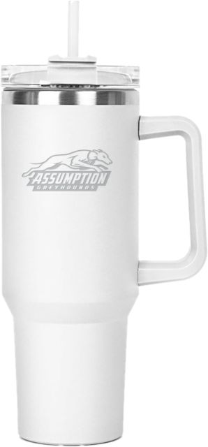 Assumption Hippo Mug & Straw Lid with Twist Closure 40 oz Assumption University Greyhound Logo Engraved - ONLINE ONLY