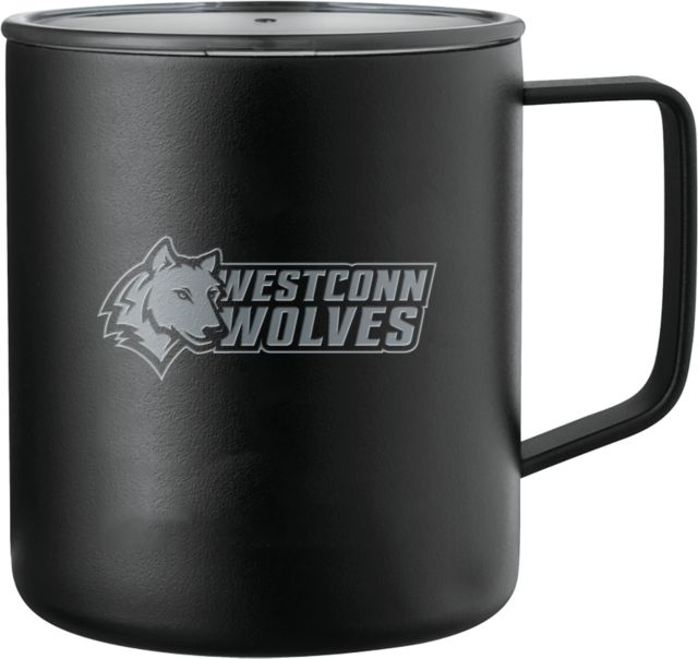 Western Connecticut Rover Camp Vacuum Insulated Mug 14oz Westconn Wolves Mascot Head Left Engraved - ONLINE ONLY