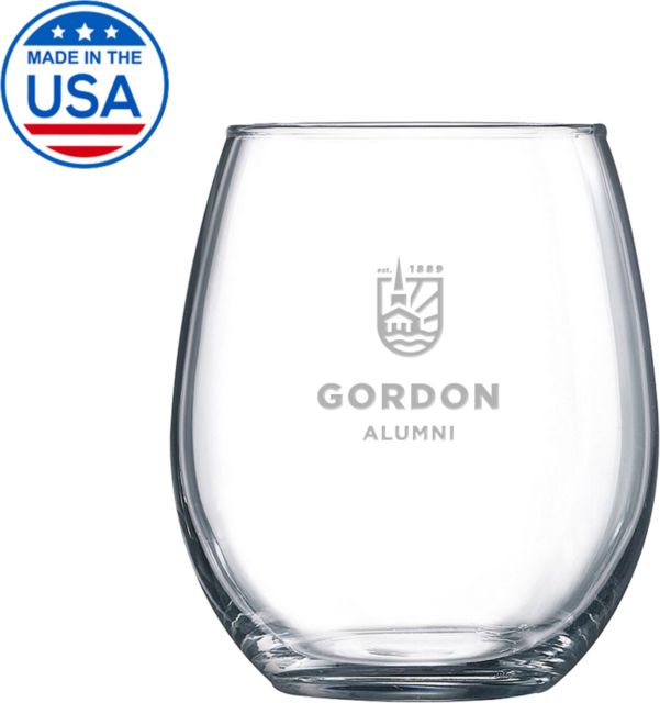 Gordon College Libbey Stemless Glass 17oz Alumni - Est. Date Mark Engraved - ONLINE ONLY