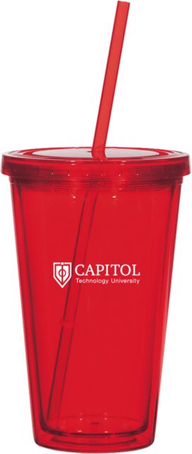 Capitol Technology Madison Double Wall Red Tumbler w/Straw 16oz Primary Mark - ONLINE ONLY