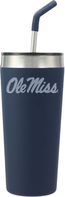 Ole Miss Faye Vacuum Tumbler w/ Stainless Straw 20 oz Ole Miss Script - Official Wordmark Engraved - ONLINE ONLY