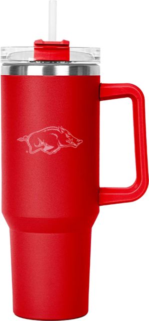 Arkansas Hippo Red Mug & Straw Lid with Twist Closure 40 oz Arkansas Primary Athletic Mark Engraved