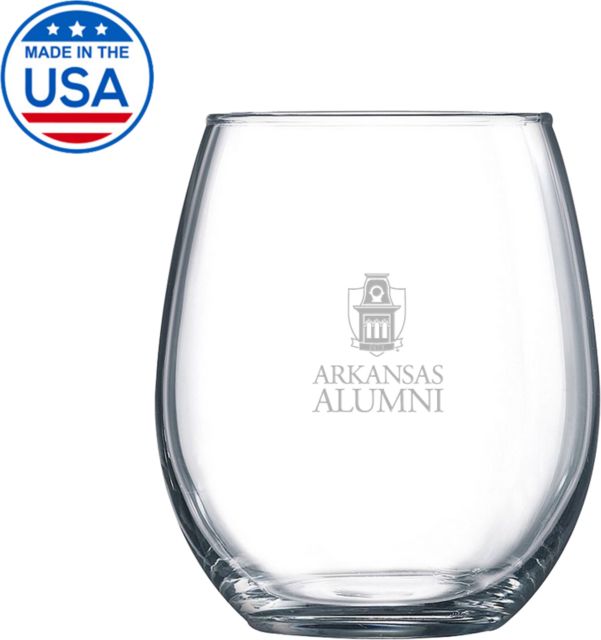 Arkansas Libbey Stemless Glass 17oz Arkansas Alumni Mark Vertical Engraved - ONLINE ONLY