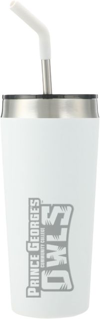 Prince George Faye Vacuum Tumbler w/ Stainless Straw 20 oz Prince Georges Community College Owls Wordmark Engraved - ONLINE ONLY
