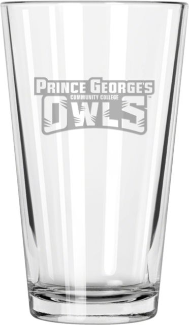 Prince George Libbey Pint Glass 16oz Prince Georges Community College Owls Wordmark Engraved - ONLINE ONLY