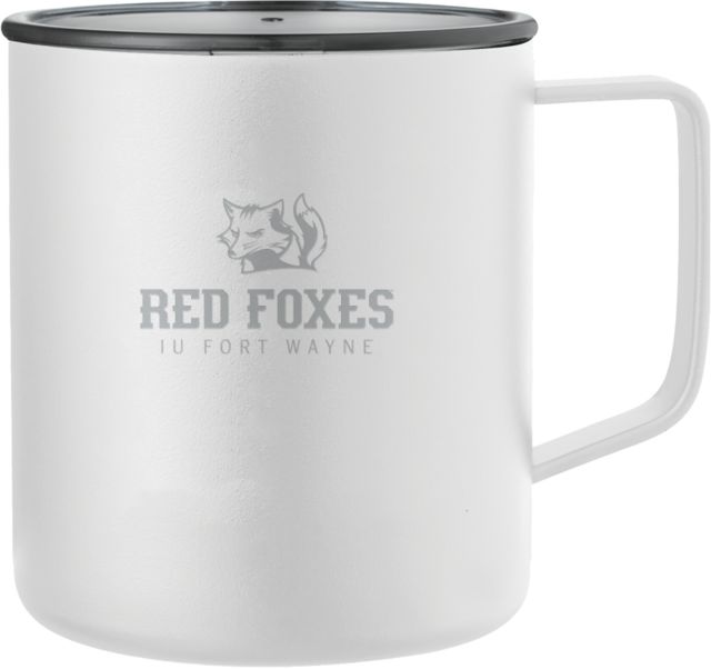 Indiana Rover Camp Vacuum Insulated Mug 14oz IU Fort Wayne Red Foxes with Mascot Stacked Engraved - ONLINE ONLY