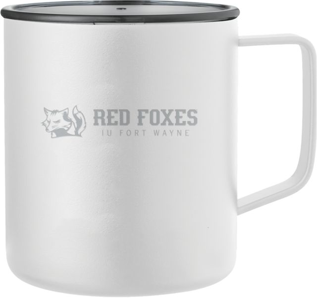 Indiana Rover Camp Vacuum Insulated Mug 14oz IU Fort Wayne Red Foxes with Mascot Horizontal Engraved - ONLINE ONLY