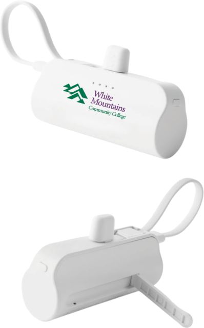 White Mountains Sidekick 4500 mAh Power Bank Mountains Community College Logo - ONLINE ONLY
