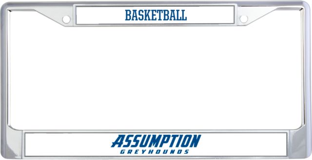Assumption Metal License Plate Frame in Assumption University Greyhound Wordmark - ONLINE ONLY