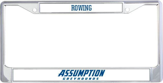Assumption Metal License Plate Frame in Assumption University Greyhound Wordmark - ONLINE ONLY