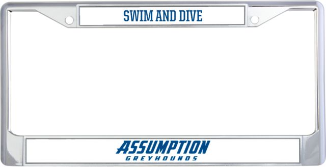 Assumption Metal License Plate Frame in Assumption University Greyhound Wordmark - ONLINE ONLY