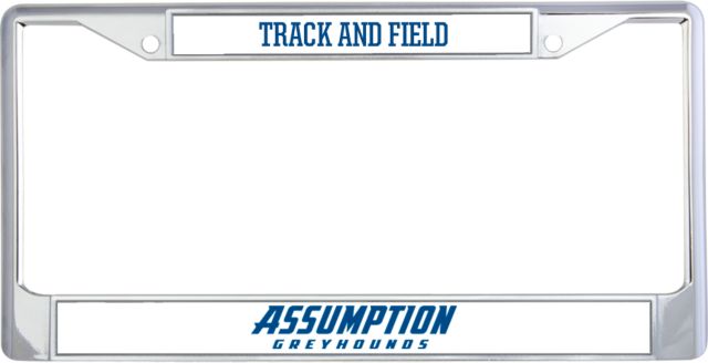 Assumption Metal License Plate Frame in Assumption University Greyhound Wordmark - ONLINE ONLY