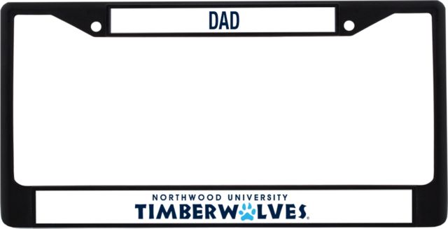 Northwood Dad Metal License Plate Frame in Northwood University Timberwolves Wordmark - ONLINE ONLY