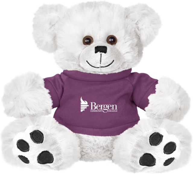 Bergen CC Plush Big Paw 8 1/2 inch Bear w/Purple Shirt Bergen Community College Wordmark - ONLINE ONLY