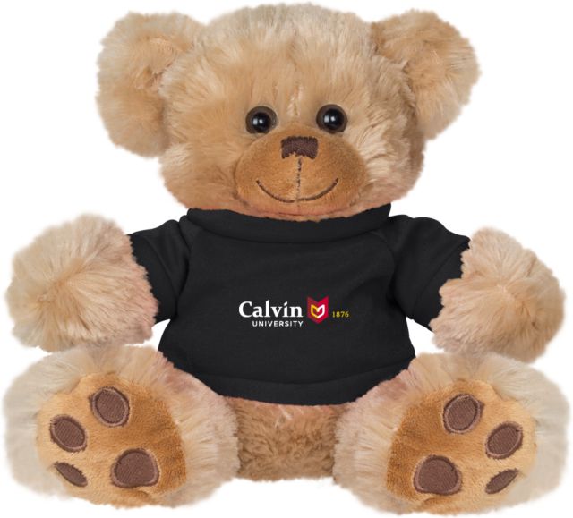Calvin Univ Plush Big Paw 8 1/2 inch Bear w/Black Shirt University Logo 1876 Horizontal - ONLINE ONLY
